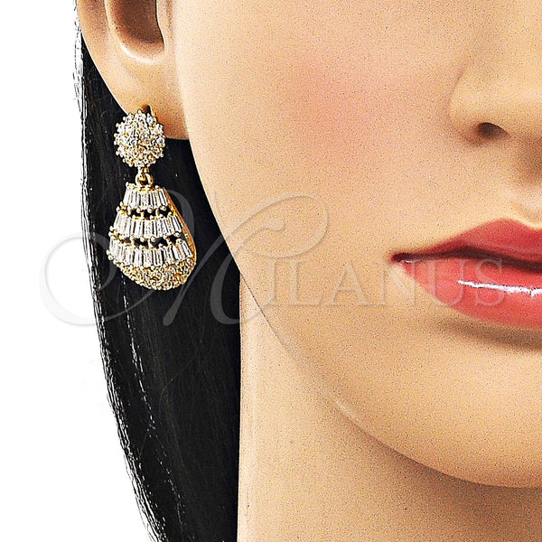 Gold Filled Ring — Dangle Earring Teardrop and Baguette Design with White — alternate product view — SKU 162521 | Oro Laminado anillo — Dangle Earring Teardrop and Baguette diseño with blanco — SKU 162521