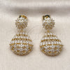 Oro Laminado Dangle Earring, Gold Filled Style Teardrop and Baguette Design, with White Cubic Zirconia and White Micro Pave, Polished, Golden Finish, 02.283.0350