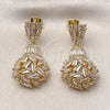 Oro Laminado Dangle Earring, Gold Filled Style Teardrop and Baguette Design, with White Cubic Zirconia, Polished, Golden Finish, 02.283.0351