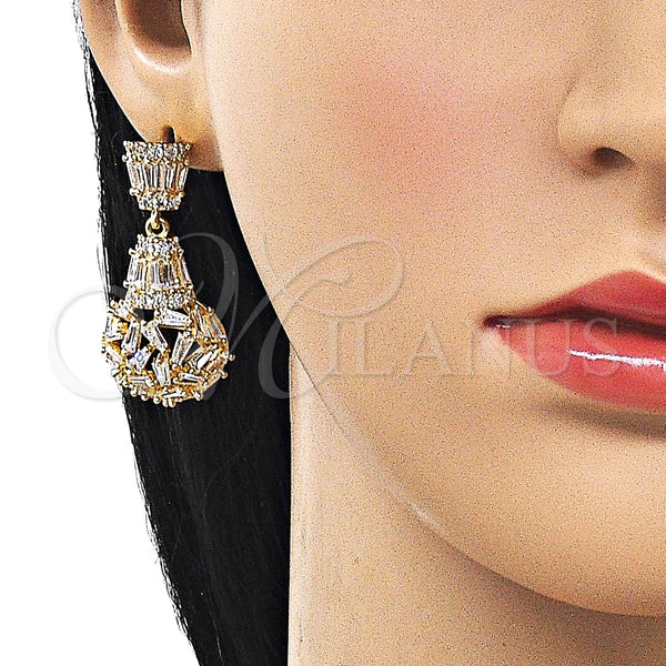 Gold Filled Ring — Dangle Earring Teardrop and Baguette Design with White — alternate product view — SKU 162522 | Oro Laminado anillo — Dangle Earring Teardrop and Baguette diseño with blanco — SKU 162522