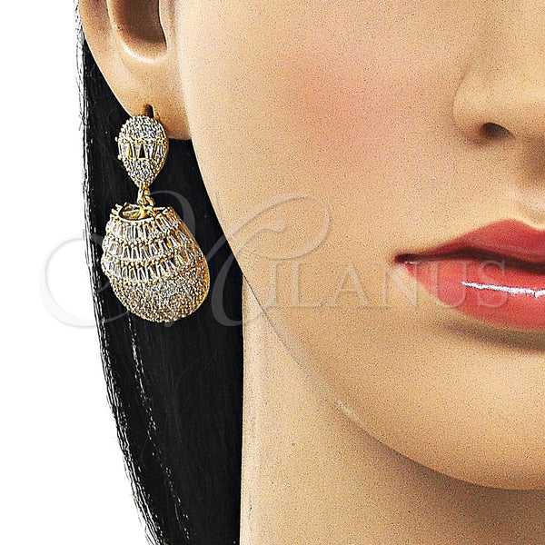 Gold Filled Ring — Dangle Earring Teardrop and Baguette Design with White — alternate product view — SKU 162523 | Oro Laminado anillo — Dangle Earring Teardrop and Baguette diseño with blanco — SKU 162523