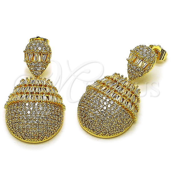 Gold Filled Ring — Dangle Earring Teardrop and Baguette Design with White — main product view — SKU 162523 | Oro Laminado anillo — Dangle Earring Teardrop and Baguette diseño with blanco — SKU 162523