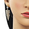 Oro Laminado Long Earring, Gold Filled Style Teardrop Design, with White Cubic Zirconia, Polished, Golden Finish, 02.283.0353