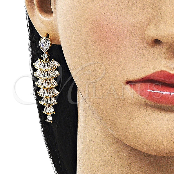 Gold Filled Ring — Long Earring Teardrop Design with White Cubic Zirconia — alternate product view — SKU 162524 | Oro Laminado anillo — largo Earring Teardrop diseño with blanco Cubic Zirconia — SKU 162524