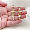 Oro Laminado Long Earring, Gold Filled Style Teardrop Design, with White Cubic Zirconia, Polished, Golden Finish, 02.283.0353