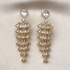 Oro Laminado Long Earring, Gold Filled Style Teardrop Design, with White Cubic Zirconia, Polished, Golden Finish, 02.283.0353