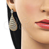 Oro Laminado Dangle Earring, Gold Filled Style Teardrop Design, with White Cubic Zirconia, Polished, Golden Finish, 02.283.0354