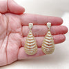 Oro Laminado Dangle Earring, Gold Filled Style Teardrop Design, with White Cubic Zirconia, Polished, Golden Finish, 02.283.0354