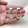 Oro Laminado Dangle Earring, Gold Filled Style Heart Design, with White Cubic Zirconia, Polished, Golden Finish, 02.213.0861