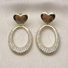 Oro Laminado Dangle Earring, Gold Filled Style Heart Design, with White Cubic Zirconia, Polished, Golden Finish, 02.213.0861