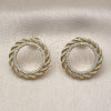 Oro Laminado Stud Earring, Gold Filled Style Rope Design, with White Micro Pave, Polished, Golden Finish, 02.213.0862