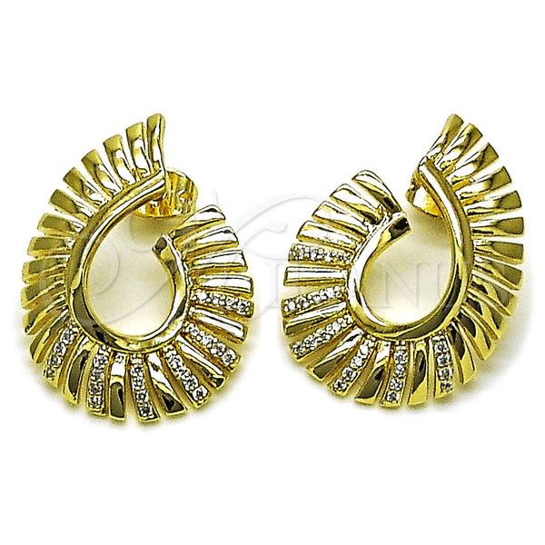 Oro Laminado Stud Earring, Gold Filled Style Teardrop Design, with White Micro Pave, Polished, Golden Finish, 02.213.0863