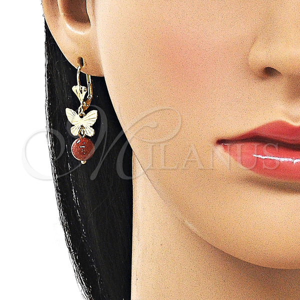 Gold Filled Ring — Long Earring Butterfly and Ball Design with Brown — alternate product view — SKU 162529 | Oro Laminado anillo — largo Earring mariposa and Ball diseño with Brown — SKU 162529