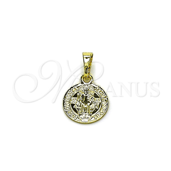 Oro Laminado Religious Pendant, Gold Filled Style San Benito Design, Polished, Golden Finish, 05.213.0183
