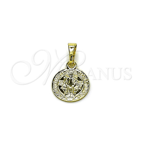 Oro Laminado Religious Pendant, Gold Filled Style San Benito Design, Polished, Golden Finish, 05.213.0183