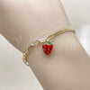 Oro Laminado Charm Bracelet, Gold Filled Style Strawberry and Paperclip Design, Red Enamel Finish, Golden Finish, 03.213.0405.07