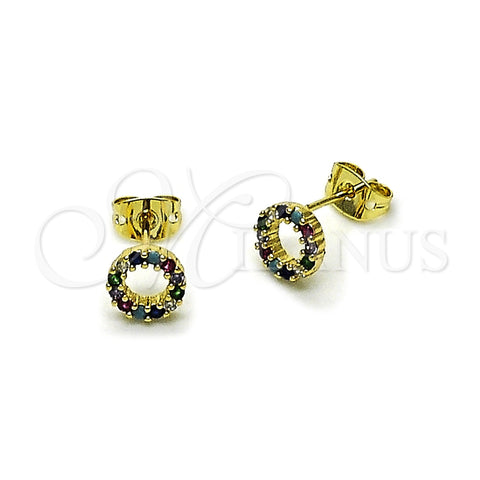 Oro Laminado Stud Earring, Gold Filled Style with Multicolor Cubic Zirconia, Polished, Golden Finish, 02.213.0865