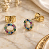 Oro Laminado Stud Earring, Gold Filled Style with Multicolor Cubic Zirconia, Polished, Golden Finish, 02.213.0865