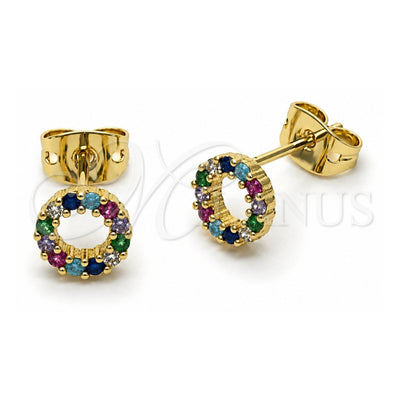 Oro Laminado Stud Earring, Gold Filled Style with Multicolor Cubic Zirconia, Polished, Golden Finish, 02.213.0865