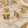 Oro Laminado Stud Earring, Gold Filled Style Butterfly Design, with Multicolor Cubic Zirconia, Polished, Golden Finish, 02.213.0866