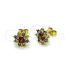 Oro Laminado Stud Earring, Gold Filled Style Flower Design, with Multicolor Cubic Zirconia, Polished, Golden Finish, 02.213.0868
