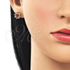 Oro Laminado Stud Earring, Gold Filled Style Flower Design, with Multicolor Cubic Zirconia, Polished, Golden Finish, 02.213.0868