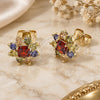 Oro Laminado Stud Earring, Gold Filled Style Flower Design, with Multicolor Cubic Zirconia, Polished, Golden Finish, 02.213.0868