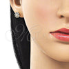Oro Laminado Stud Earring, Gold Filled Style Flower Design, with Multicolor Micro Pave, Polished, Golden Finish, 02.213.0870