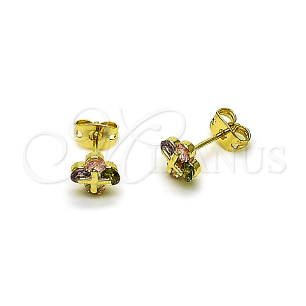 Gold Filled Ring — Stud Earring Four-leaf Clover Design with Multicolor Cubic — alternate product view — SKU 162538 | Oro Laminado anillo — Stud Earring Four-leaf Clover diseño with Multicolor Cubic — SKU 162538