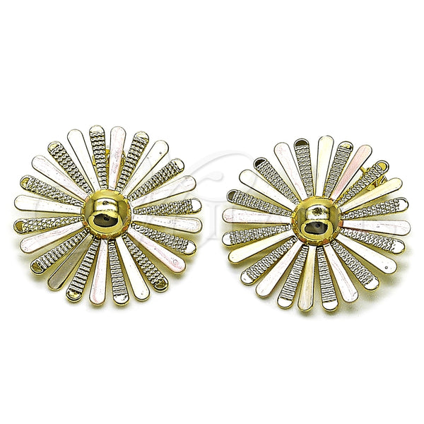Oro Laminado Stud Earring, Gold Filled Style Flower Design, Polished, Tricolor, 02.213.0873