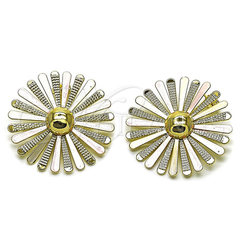 Oro Laminado Stud Earring, Gold Filled Style Flower Design, Polished, Tricolor, 02.213.0873