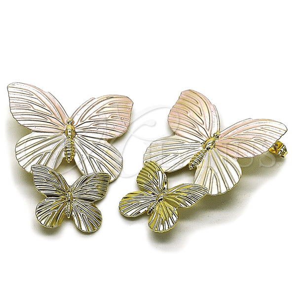 Oro Laminado Stud Earring, Gold Filled Style Butterfly Design, Polished, Golden Finish, 02.213.0874