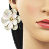 Oro Laminado Stud Earring, Gold Filled Style Flower and Ball Design, Polished, Tricolor, 02.213.0876