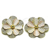 Oro Laminado Stud Earring, Gold Filled Style Flower and Ball Design, Polished, Tricolor, 02.213.0876