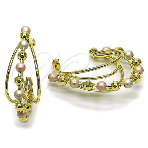 Oro Laminado Medium Hoop, Gold Filled Style Ball Design, Polished, Tricolor, 02.213.0878.40