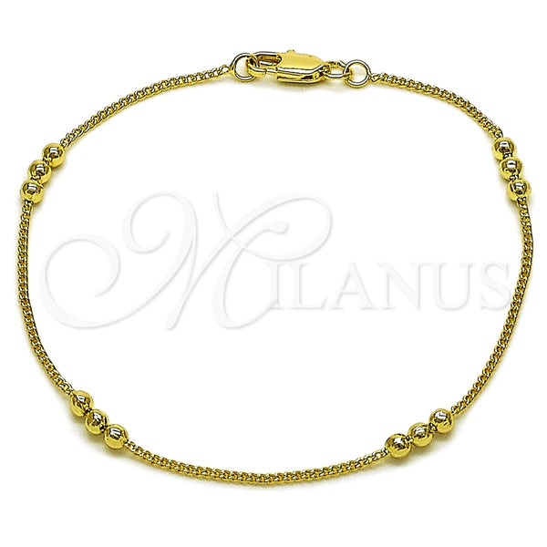 Oro Laminado Basic Bracelet, Gold Filled Style Miami Cuban and Ball Design, Polished, Golden Finish, 04.213.0360.07