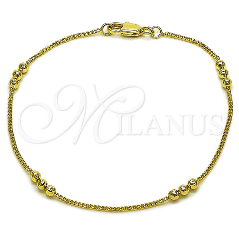 Oro Laminado Basic Bracelet, Gold Filled Style Miami Cuban and Ball Design, Polished, Golden Finish, 04.213.0360.07