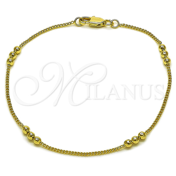 Oro Laminado Basic Bracelet, Gold Filled Style Miami Cuban and Ball Design, Polished, Golden Finish, 04.213.0360.07 (03 MM Thickness, 8 Inches Length)