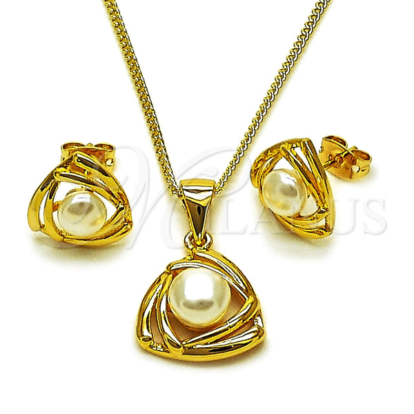 Oro Laminado Earring and Pendant Adult Set, Gold Filled Style Ball Design, with Ivory Pearl, Polished, Golden Finish, 10.342.0263