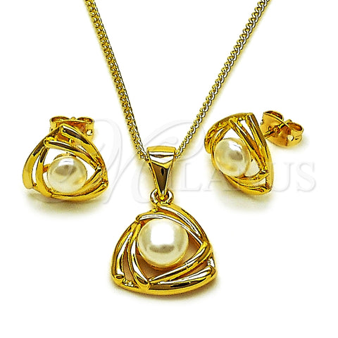 Oro Laminado Earring and Pendant Adult Set, Gold Filled Style Ball Design, with Ivory Pearl, Polished, Golden Finish, 10.342.0263