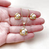 Oro Laminado Earring and Pendant Adult Set, Gold Filled Style Ball and Love Knot Design, with Ivory Pearl, Diamond Cutting Finish, Golden Finish, 10.342.0267