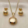 Oro Laminado Earring and Pendant Adult Set, Gold Filled Style Ball and Hollow Design, Polished, Golden Finish, 10.342.0268