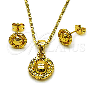 Oro Laminado Earring and Pendant Adult Set, Gold Filled Style Twist and Love Knot Design, Polished, Golden Finish, 10.342.0269