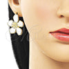Oro Laminado Stud Earring, Gold Filled Style Flower Design, with Ivory Mother of Pearl and White Cubic Zirconia, Polished, Golden Finish, 02.436.0013