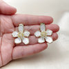 Oro Laminado Stud Earring, Gold Filled Style Flower Design, with Ivory Mother of Pearl and White Cubic Zirconia, Polished, Golden Finish, 02.436.0013