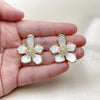 Oro Laminado Stud Earring, Gold Filled Style Flower Design, with Ivory Mother of Pearl and White Cubic Zirconia, Polished, Golden Finish, 02.436.0013
