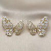 Oro Laminado Stud Earring, Gold Filled Style Butterfly and Teardrop Design, with White Cubic Zirconia, Polished, Golden Finish, 02.436.0014