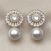 Oro Laminado Stud Earring, Gold Filled Style Ball and Cluster Design, with White Cubic Zirconia and Ivory Pearl, Polished, Golden Finish, 02.436.0015