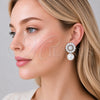 Oro Laminado Stud Earring, Gold Filled Style Ball and Cluster Design, with White Cubic Zirconia and Ivory Pearl, Polished, Golden Finish, 02.436.0015
