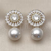 Oro Laminado Stud Earring, Gold Filled Style Ball and Cluster Design, with White Cubic Zirconia and Ivory Pearl, Polished, Golden Finish, 02.436.0015